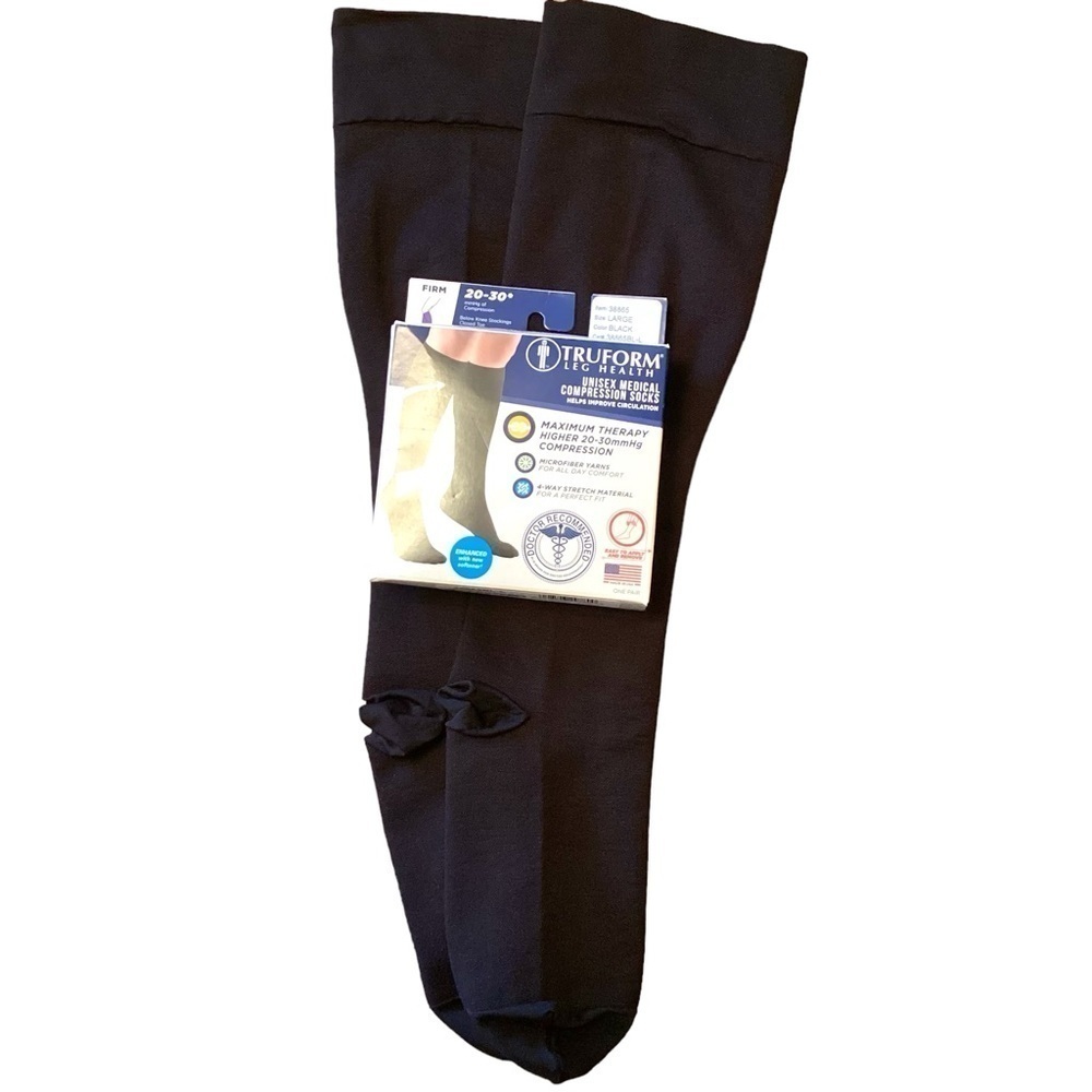 Truform 20-30 mmHg Compression‎ Stocking Unisex, Firm - Black Large, Below Knee